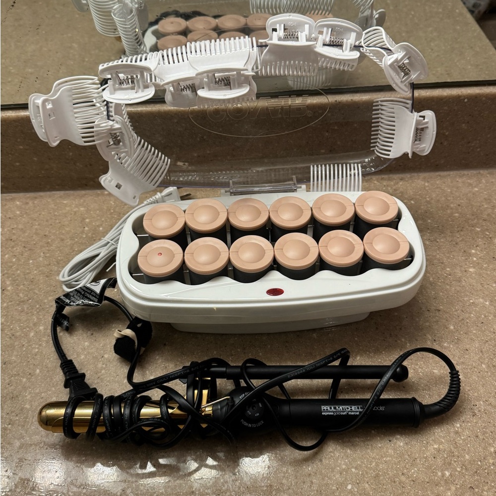 Paul Mitchell Beige Rollers and Black Curling Iron Set